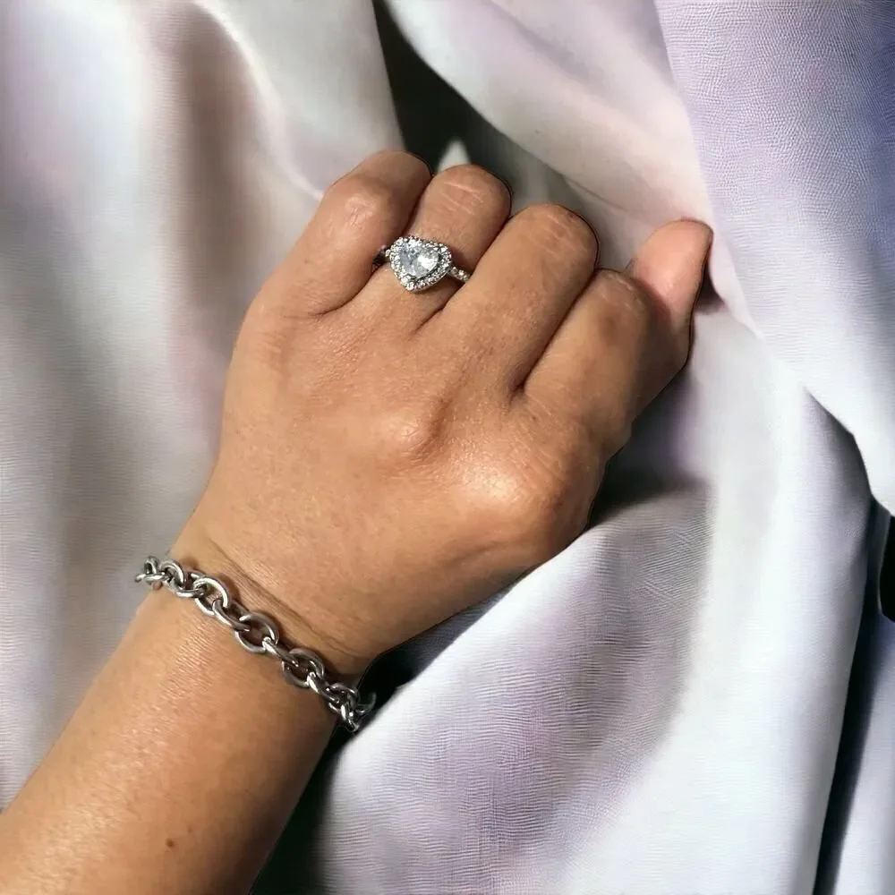 Silver Heart Cubic Zirconia Women's Ring Size 8 NEW IN BOX